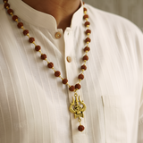 Gold Plated OM Shiva Trishool Rudraksha Necklace