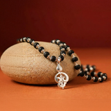 Silver Cap Karungali Malai with Lord Murugan Vel Pendant