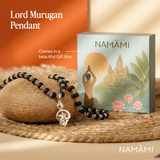 Silver Cap Karungali Malai with Lord Murugan Vel Pendant