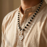 Silver Cap Karungali Malai with Lord Murugan Vel Pendant