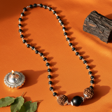 Silver Capped Karungali Malai with 5 Mukhi Rudraksha & Black Bead