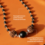 Silver Capped Karungali Malai with 5 Mukhi Rudraksha & Black Bead