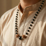 Silver Capped Karungali Malai with 5 Mukhi Rudraksha & Black Bead