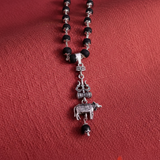 Silver Capped Karungali Malai with Shiv Trishul & Nandi Pendant