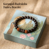 Karungali Rudraksha Damru Bracelet - Natural Ebony Wood & 5 Mukhi Rudraksha Beads