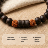 Karungali Rudraksha Damru Bracelet - Natural Ebony Wood & 5 Mukhi Rudraksha Beads