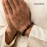 Karungali Rudraksha Damru Bracelet - Natural Ebony Wood & 5 Mukhi Rudraksha Beads