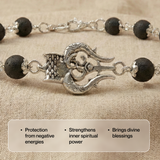Om Shiva Trishul Bracelet with Silver Capped Karungali