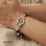 Om Shiva Trishul Bracelet with Silver Capped Karungali